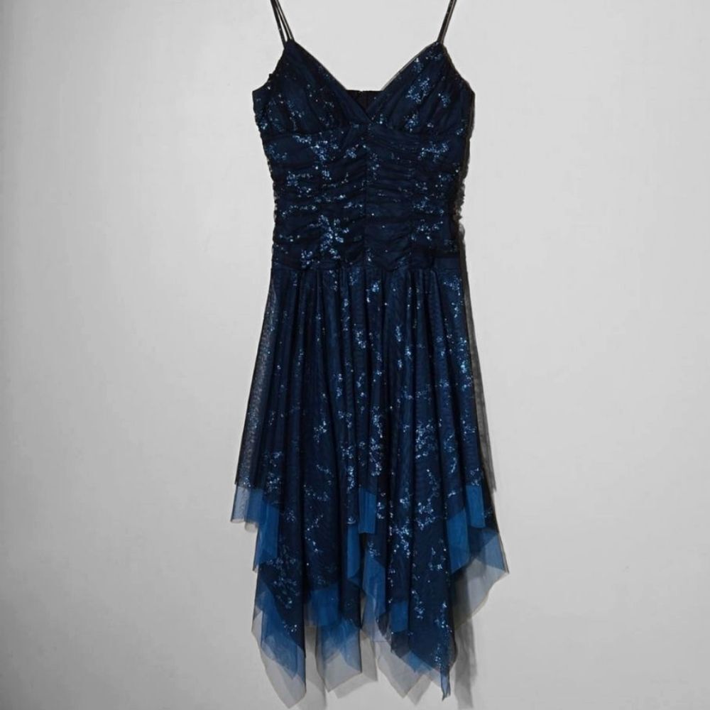 Whimsigoth Y2K Ruched Tulle Dress‎ Asymmetric Sparkle Glitter